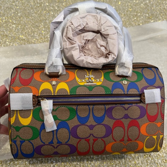 Coach Oulet Rowan Satchel Bag In Rainbow Signature Canvas - Picture 6 of 12